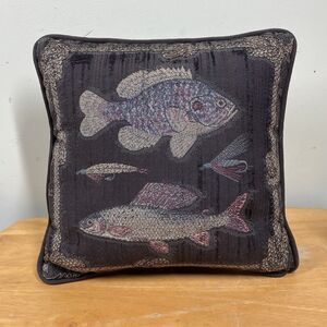 Vintage Fishing Newport Tapestry FISH Accent Pillow 11" Cabin Lakehouse Décor